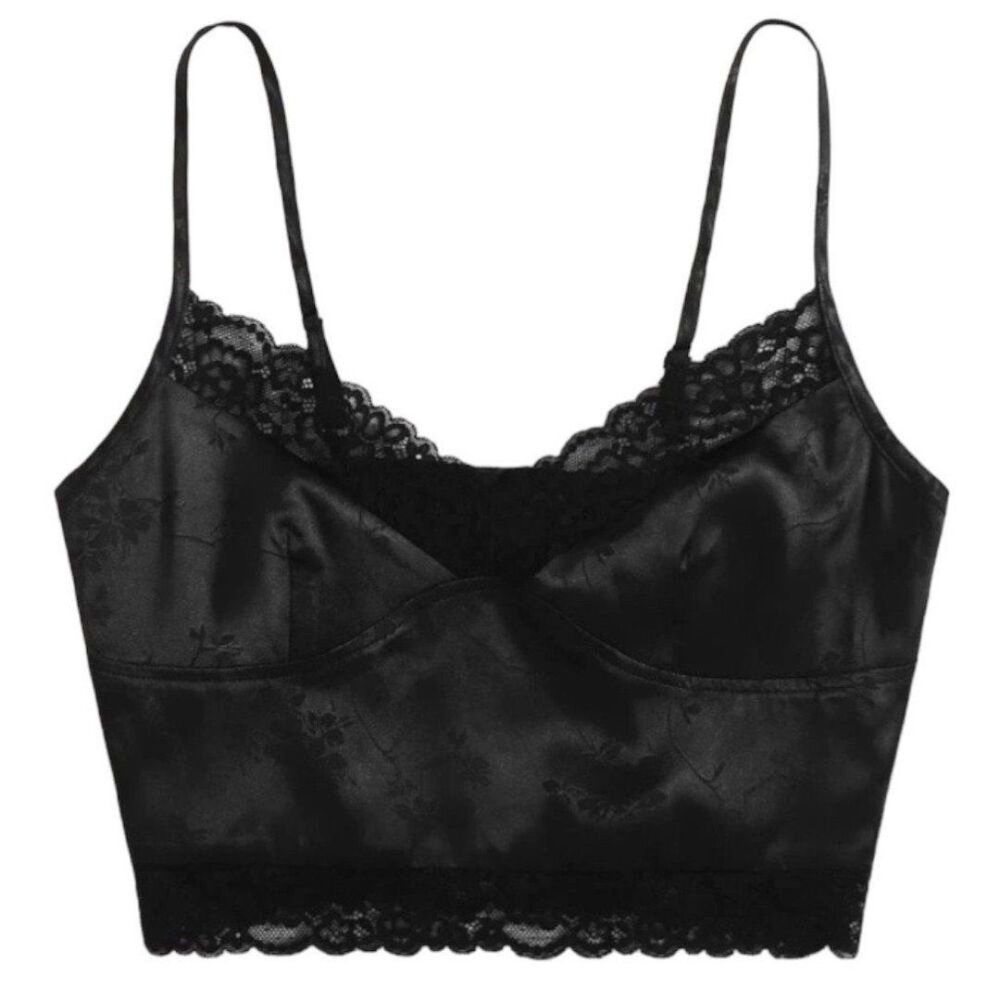 Black Jacquard Lace Trim Cami Top XS